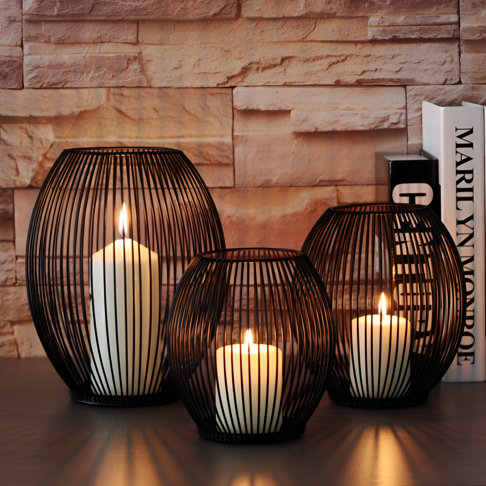 Elegant Svart Metalllykta - Ljusställ för Inredning