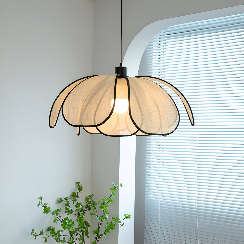 Elegant Svart och Naturlig Wicker Pendellampa med Wabi Sabi Design för Unik Inredning