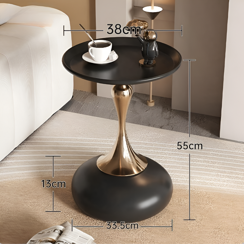 Elegant Rund Vit Sidobord med Guldbas - Samtida Minimalistiskt Metallbord