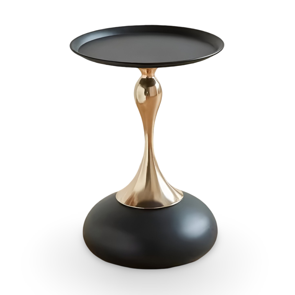 Elegant Rund Vit Sidobord med Guldbas - Samtida Minimalistiskt Metallbord