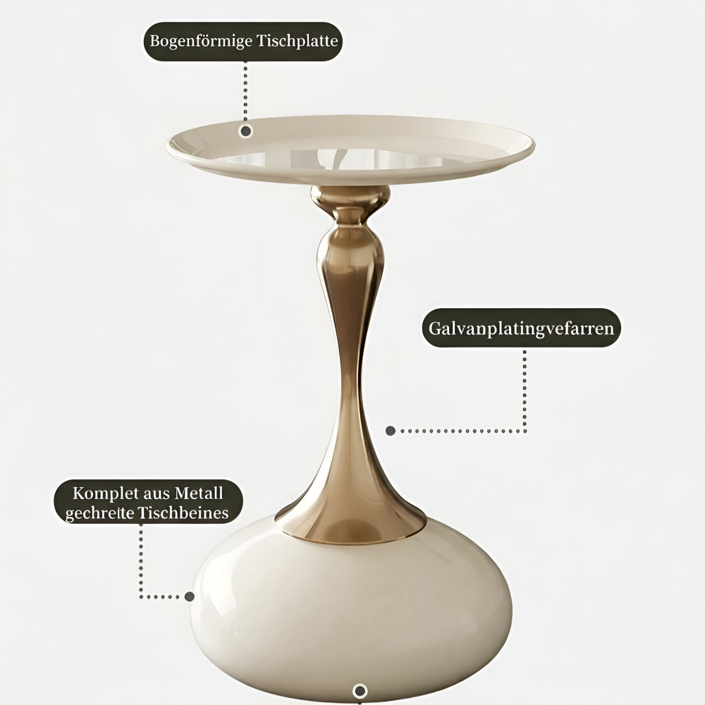 Elegant Rund Vit Sidobord med Guldbas - Samtida Minimalistiskt Metallbord
