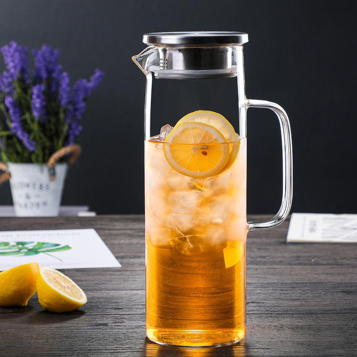 Elegant Cylindrisk Glaskanna - Värmebeständigt Borosilikatglas för Drycker, 1500 ml 1