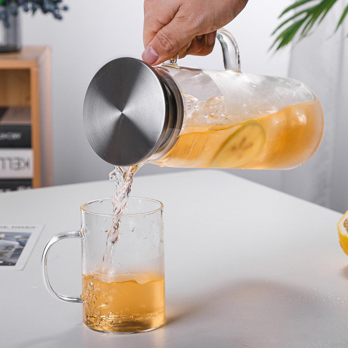 Elegant Cylindrisk Glaskanna - Värmebeständigt Borosilikatglas för Drycker, 1500 ml 2
