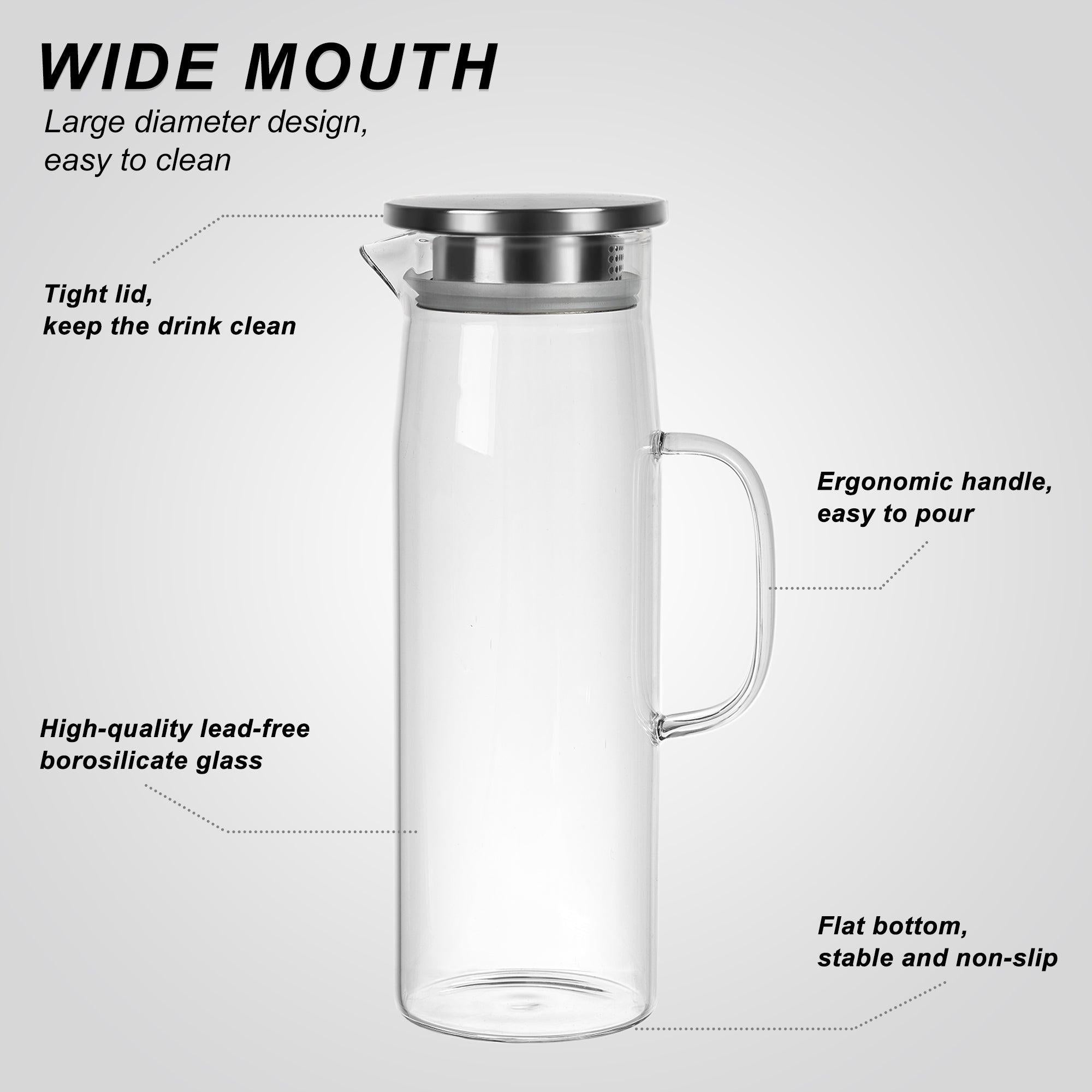 Elegant Cylindrisk Glaskanna - Värmebeständigt Borosilikatglas för Drycker, 1500 ml 4