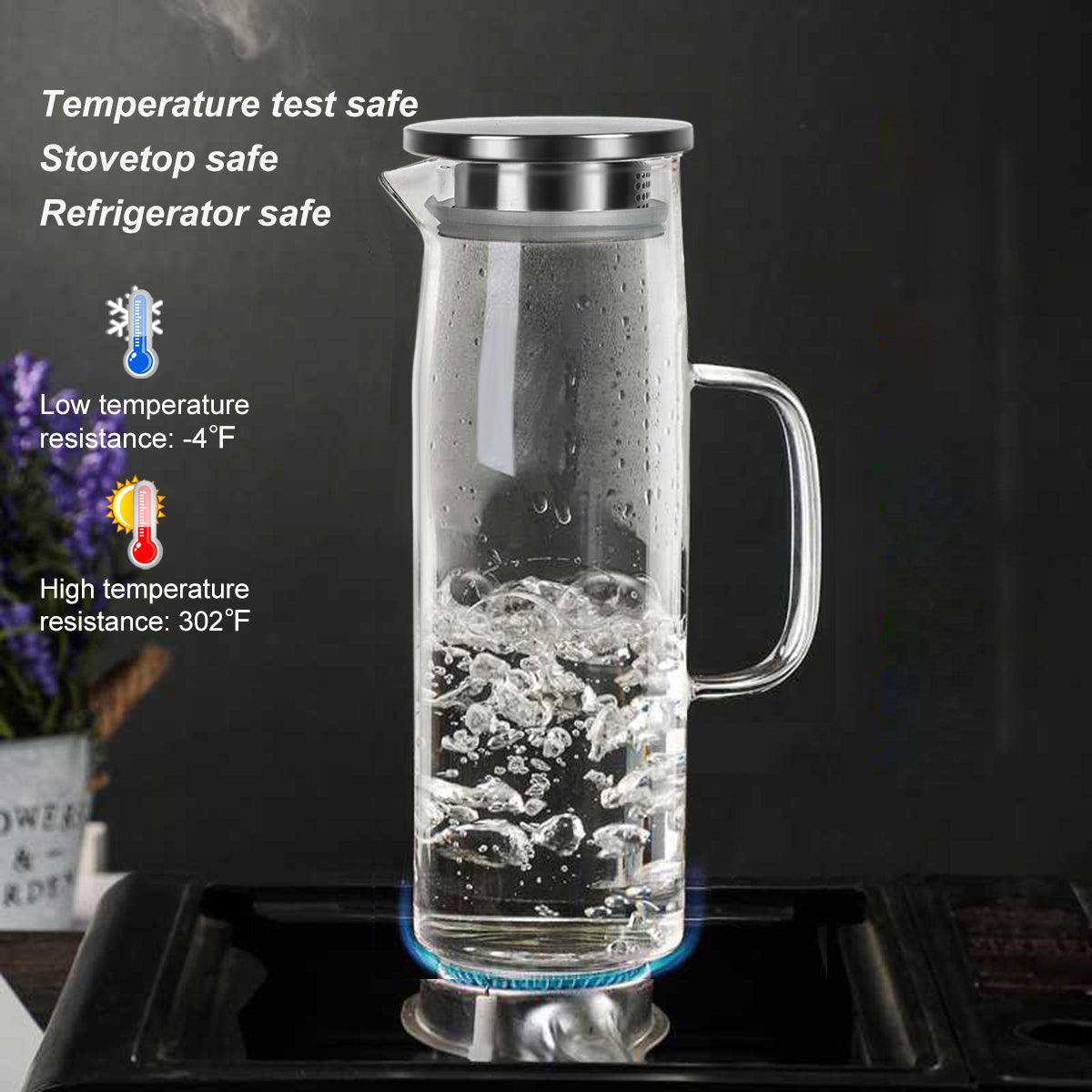 Elegant Cylindrisk Glaskanna - Värmebeständigt Borosilikatglas för Drycker, 1500 ml 5