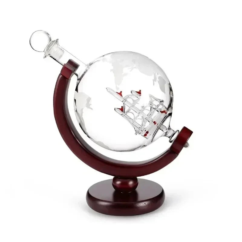 Elegant Globe-karaffset - 900 ml blyfri karaff med träställ och 2 glas för whiskyälskare 0
