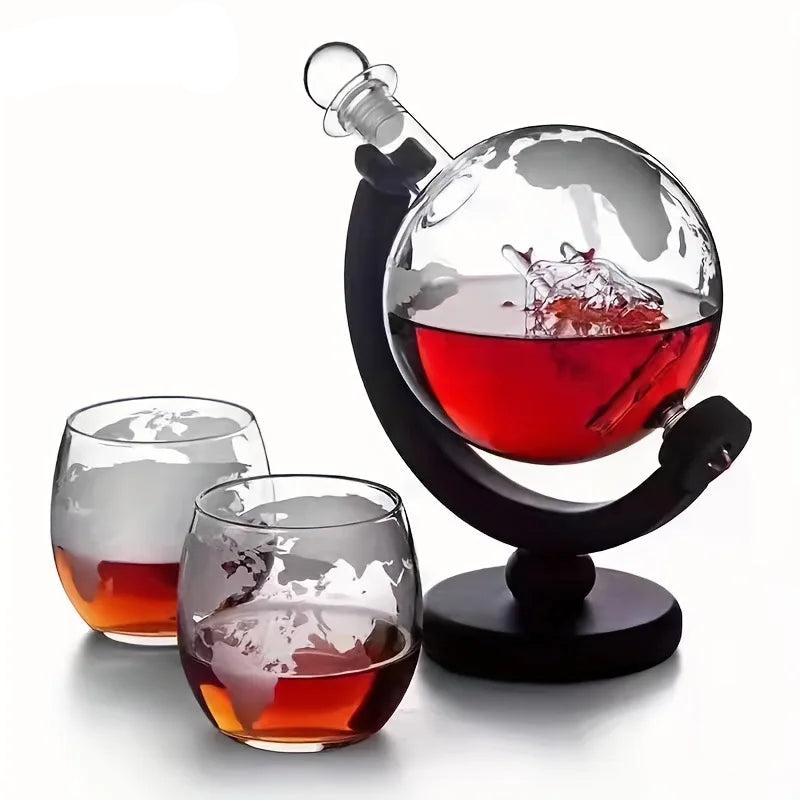 Elegant Globe-karaffset - 900 ml blyfri karaff med träställ och 2 glas för whiskyälskare 1