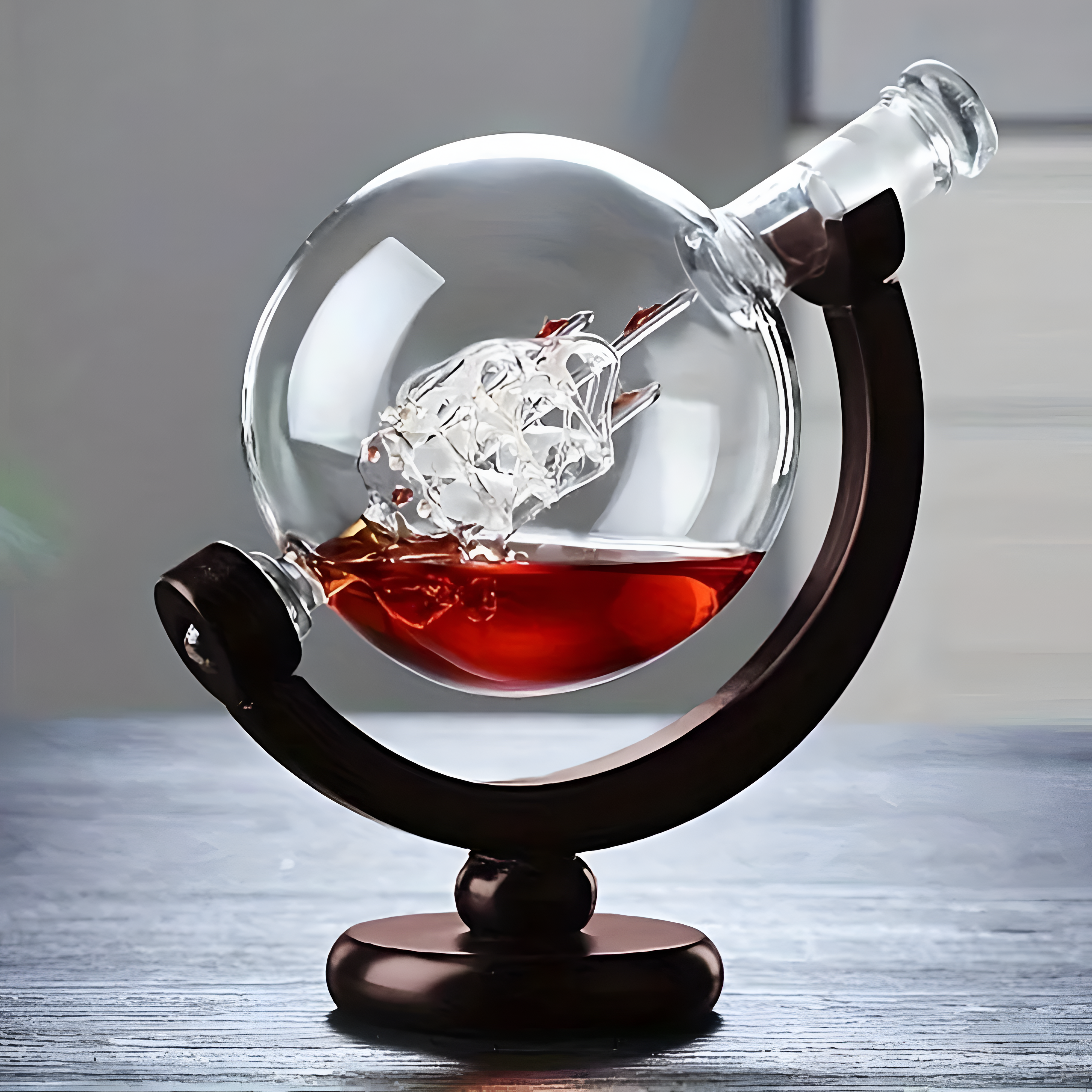Elegant Globe-karaffset - 900 ml blyfri karaff med träställ och 2 glas för whiskyälskare 2