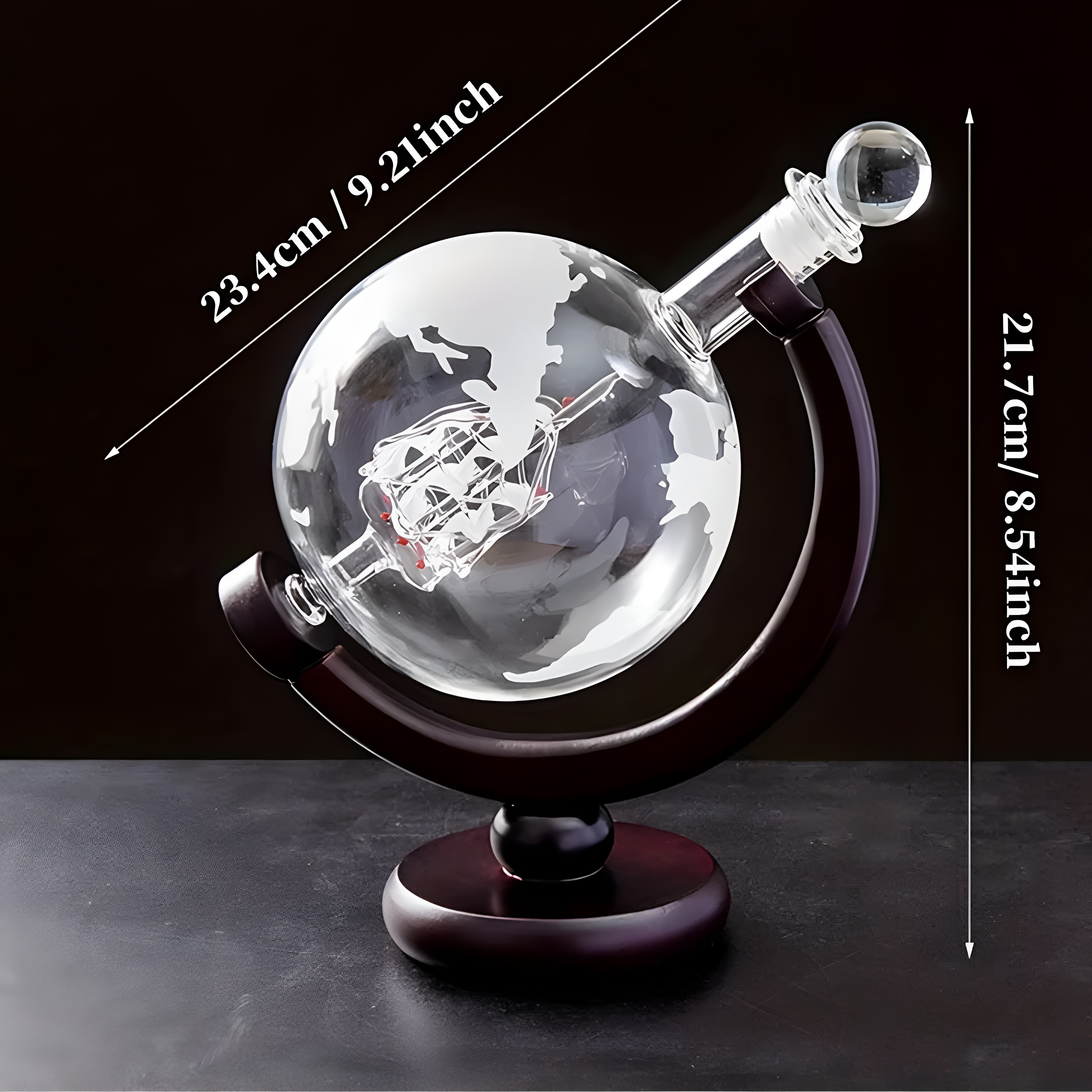 Elegant Globe-karaffset - 900 ml blyfri karaff med träställ och 2 glas för whiskyälskare 6