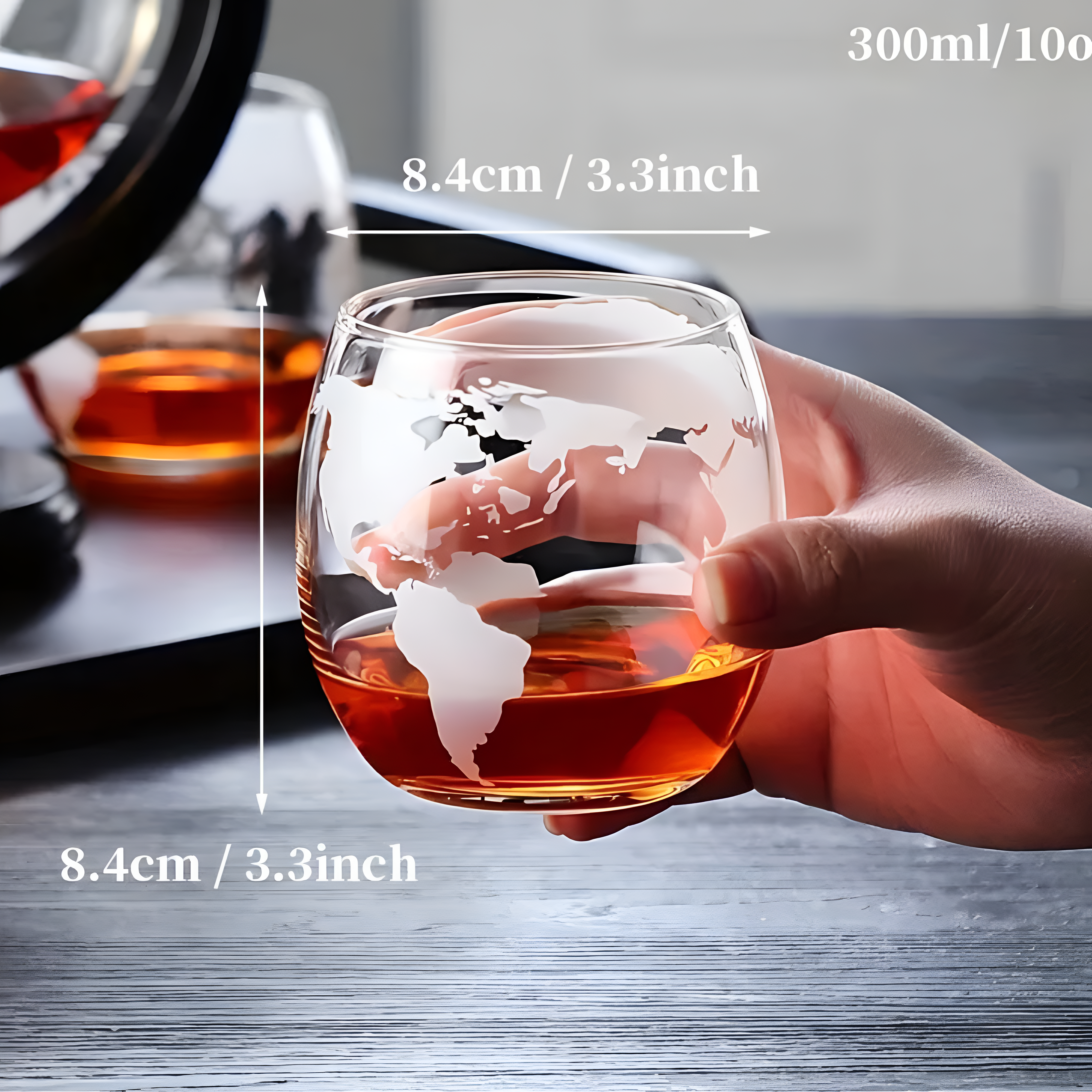 Elegant Globe-karaffset - 900 ml blyfri karaff med träställ och 2 glas för whiskyälskare 7