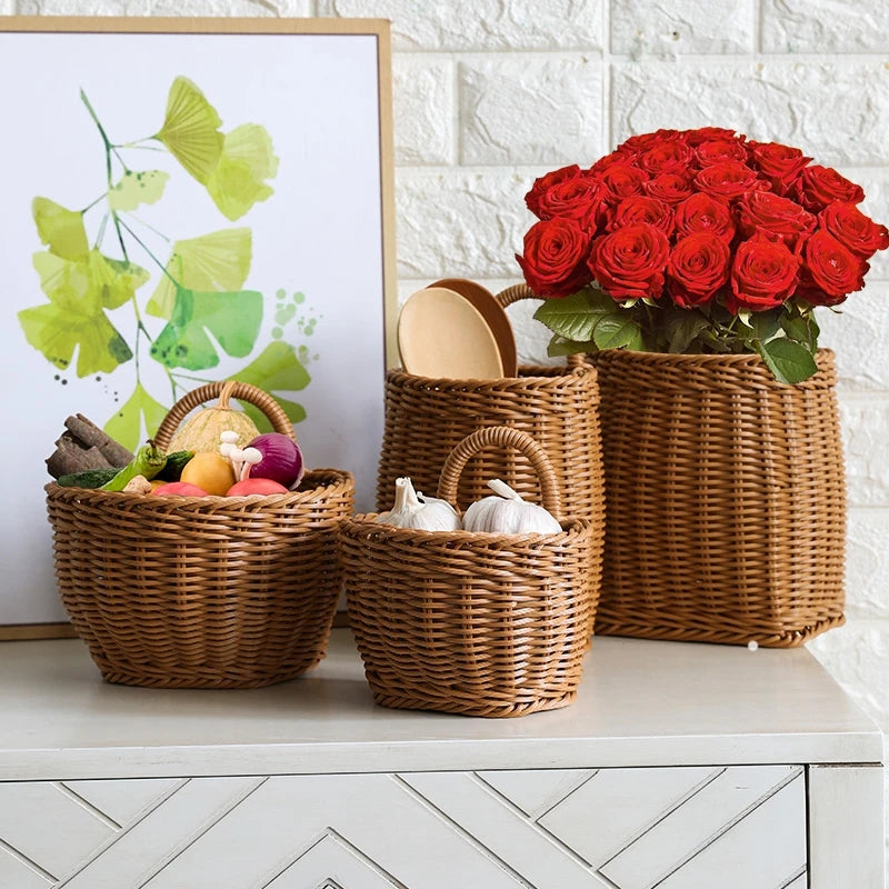 Elegant Handvävd Väggkorg - Högkvalitativt PP-Material För Blommor Och Frukter, Storlek S 4
