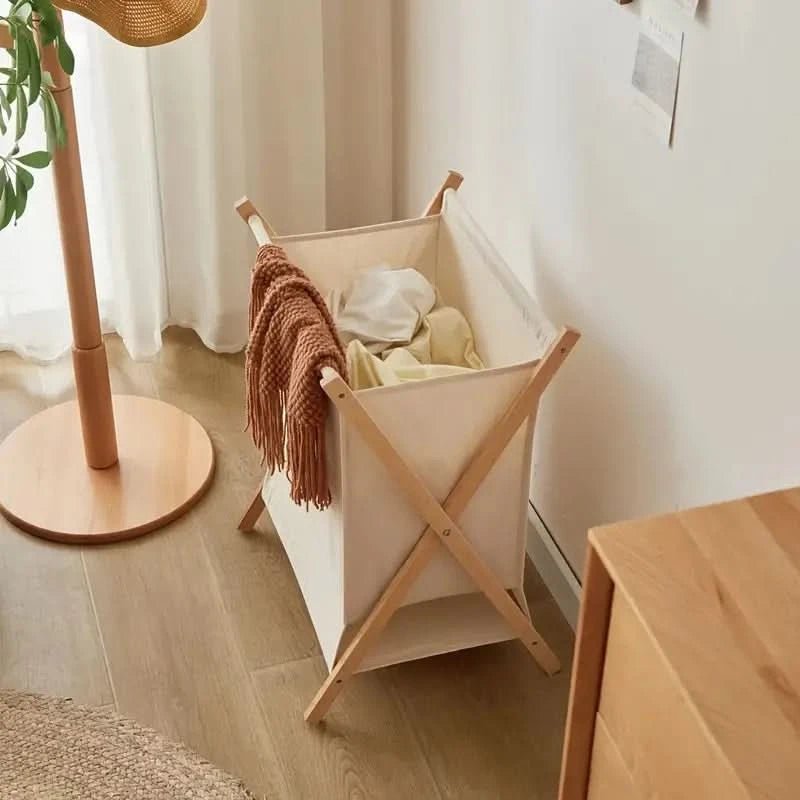 Elegant Hopfällbar Tvättkorg Av Massivt Trä - Platsbesparande Tvättkista I Naturligt Trä För Hemmet 2
