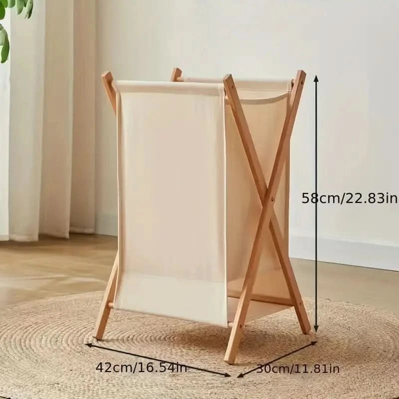 Elegant Hopfällbar Tvättkorg Av Massivt Trä - Platsbesparande Tvättkista I Naturligt Trä För Hemmet 4