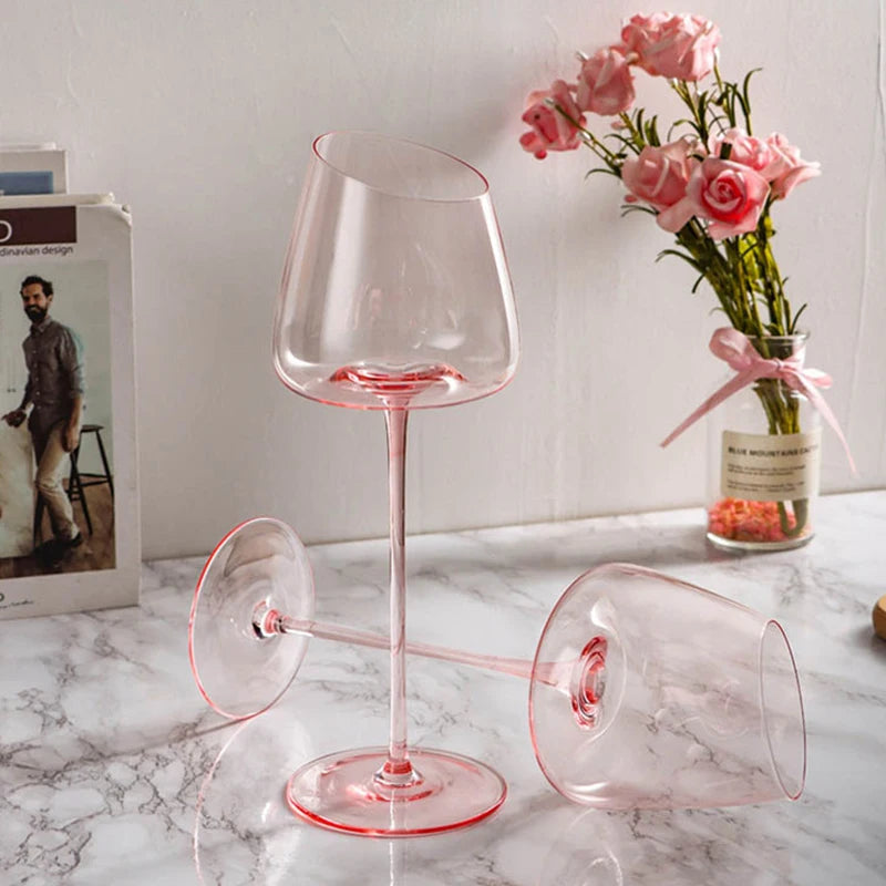 Elegant set med 2 rosa kristallvinglas - munblåsta med kreativ design för festliga tillfällen 2