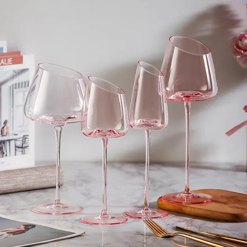 Elegant set med 2 rosa kristallvinglas - munblåsta med kreativ design för festliga tillfällen 5