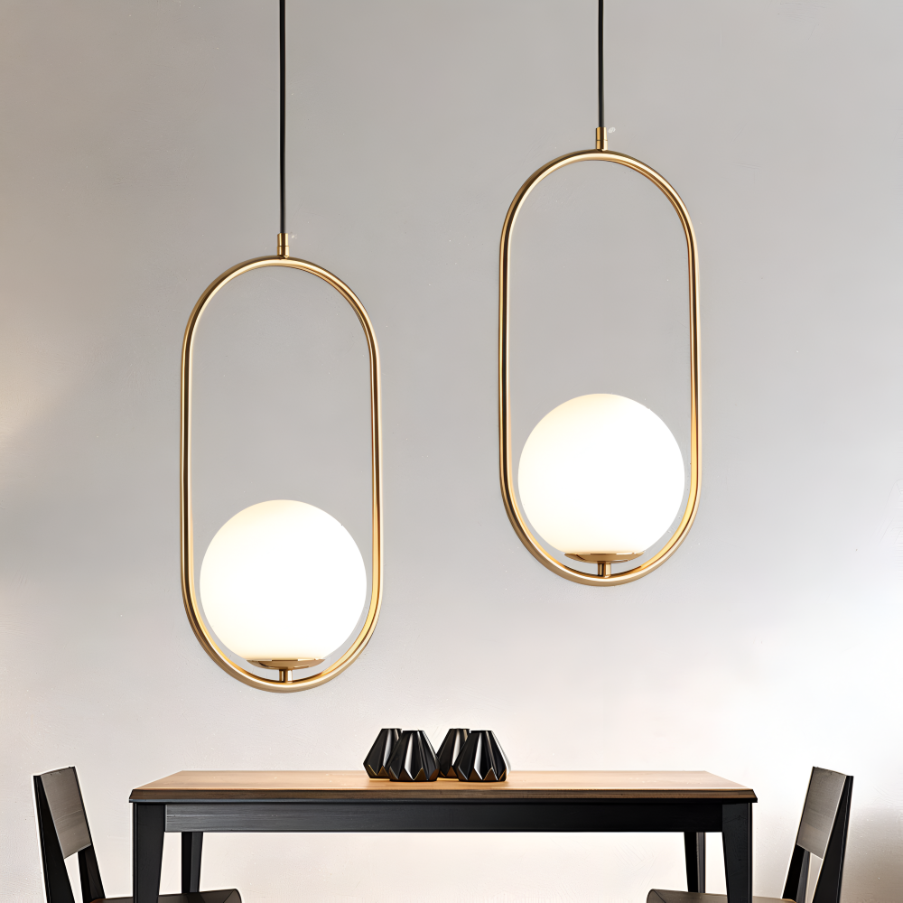 EllipsRing Pendellampa - Modern Guld Ellips Ring Glaskula LED Hänglampa