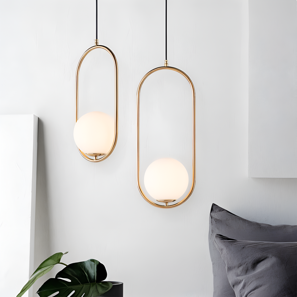EllipsRing Pendellampa - Modern Guld Ellips Ring Glaskula LED Hänglampa