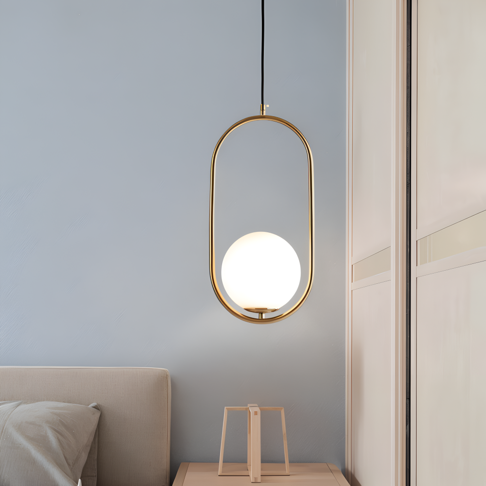 EllipsRing Pendellampa - Modern Guld Ellips Ring Glaskula LED Hänglampa