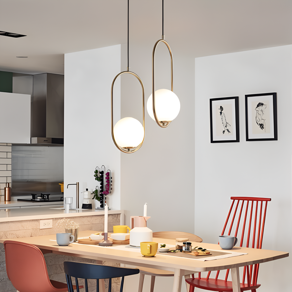 EllipsRing Pendellampa - Modern Guld Ellips Ring Glaskula LED Hänglampa