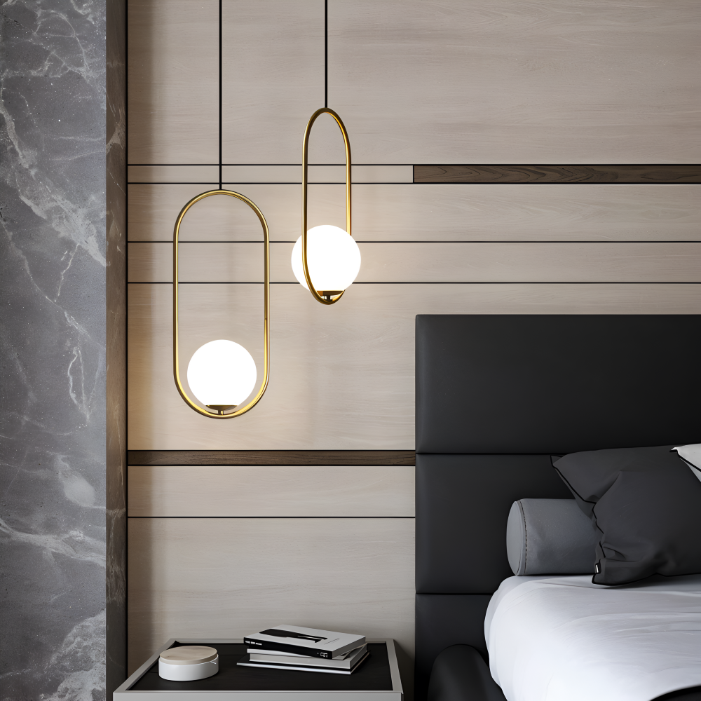 EllipsRing Pendellampa - Modern Guld Ellips Ring Glaskula LED Hänglampa