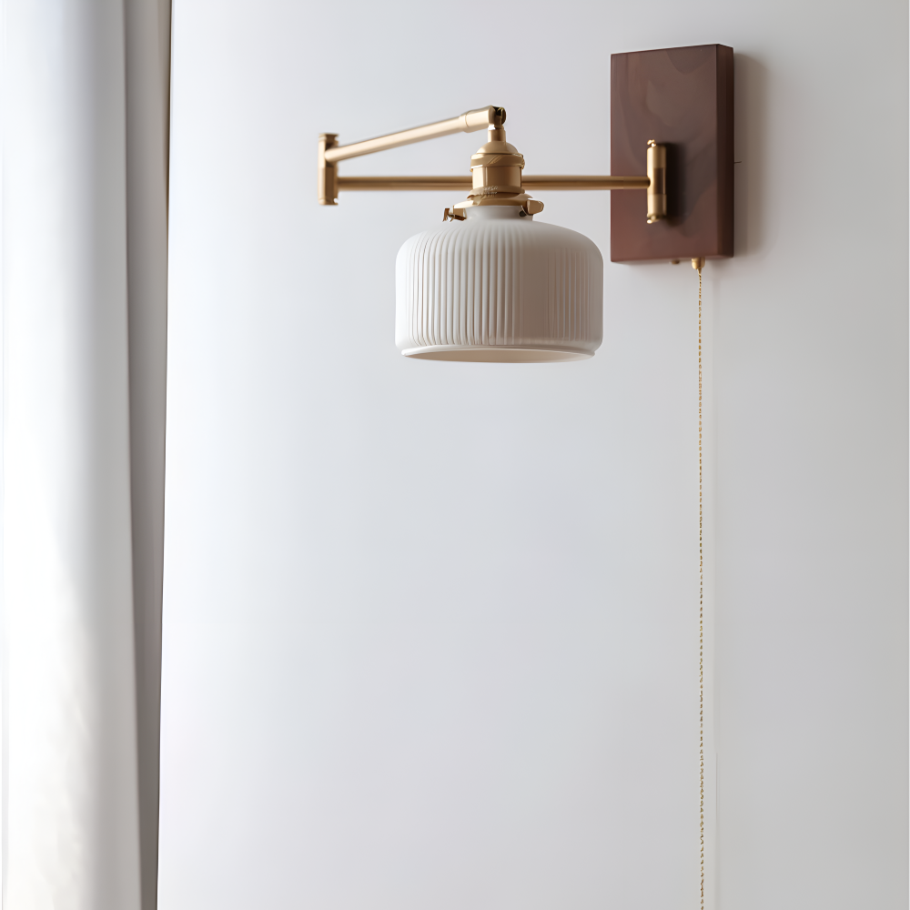 EzyGlow Vägglampa - Stilig Keramisk Ribbad Vägglampa - Justerbara LED Vägglampor med Dragkedjeomkopplare