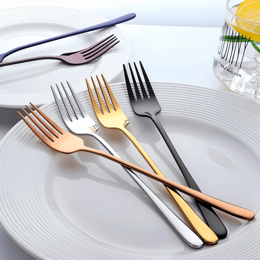 Fancy Fork Set - 4/6 Delar Färgstark Gaffel i Rostfritt Stål