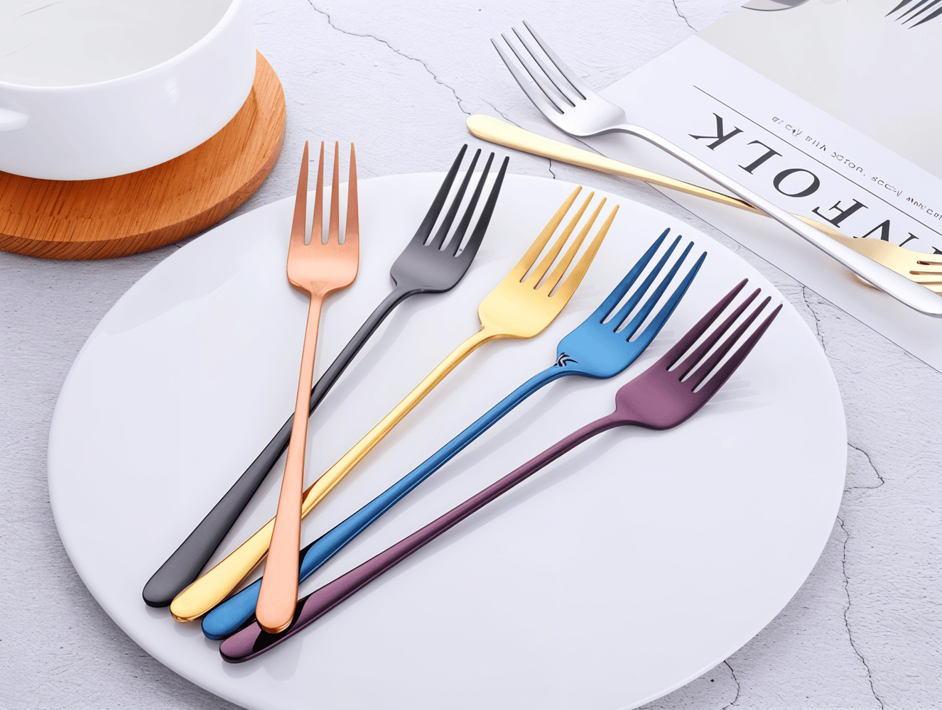 Fancy Fork Set - 4/6 Delar Färgstark Gaffel i Rostfritt Stål