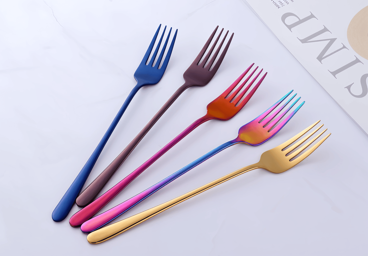 Fancy Fork Set - 4/6 Delar Färgstark Gaffel i Rostfritt Stål