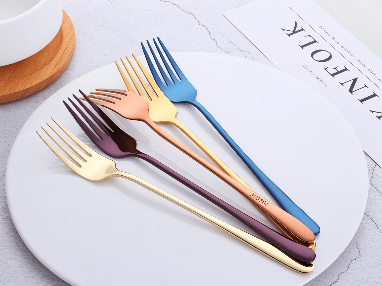 Fancy Fork Set - 4/6 Delar Färgstark Gaffel i Rostfritt Stål