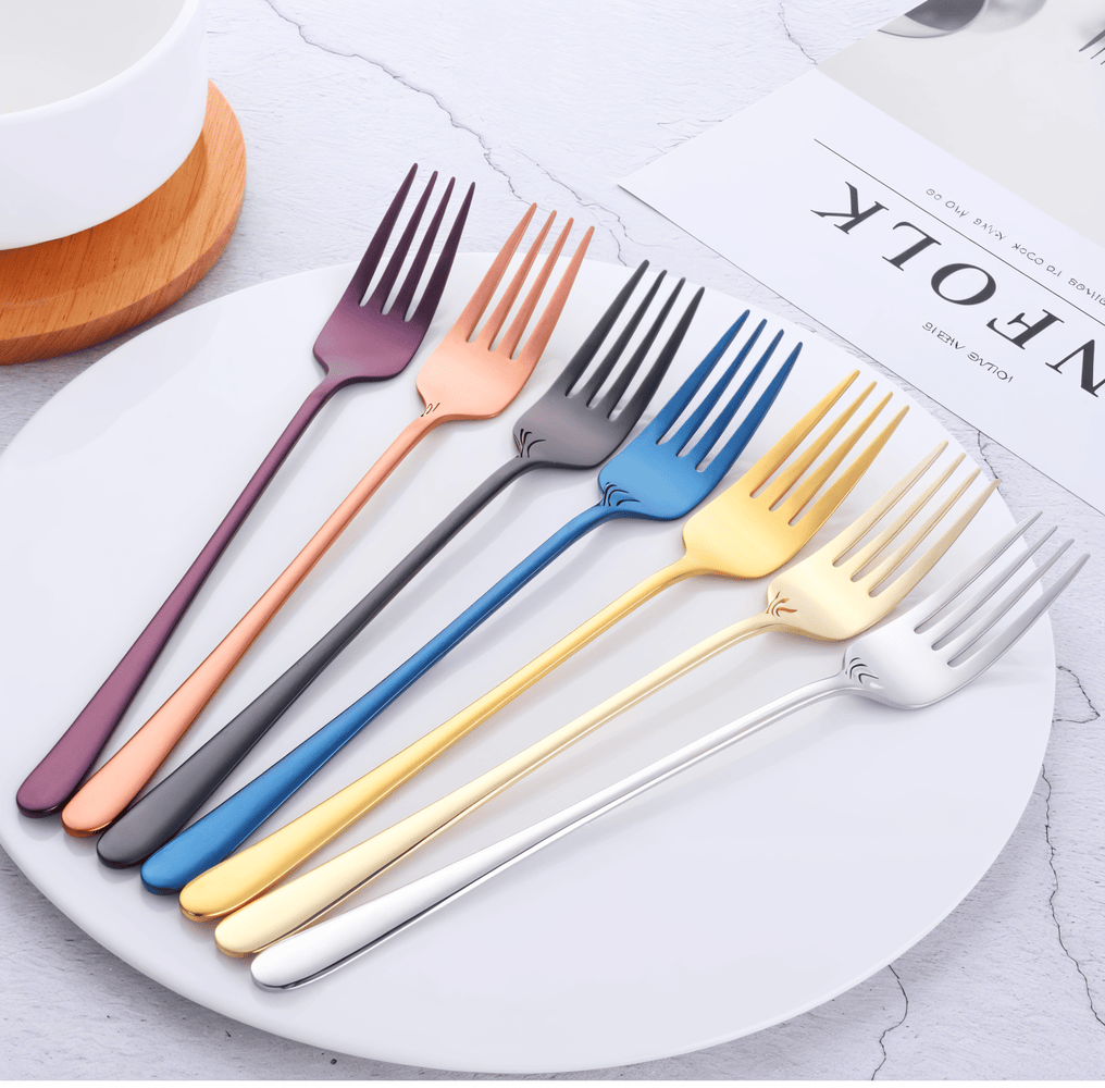 Fancy Fork Set - 4/6 Delar Färgstark Gaffel i Rostfritt Stål