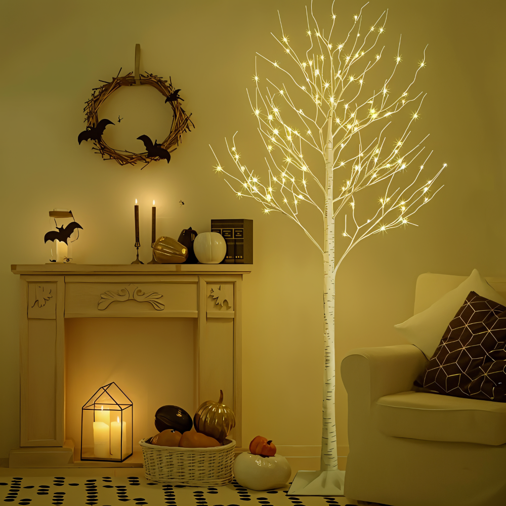 Faux Julgran - 132 LED Belyst Björkträd - USB Drivna Golvlampa