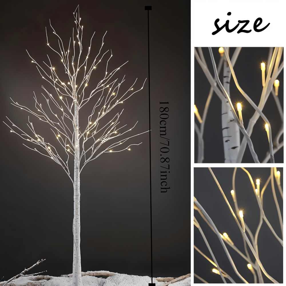 Faux Julgran - 132 LED Belyst Björkträd - USB Drivna Golvlampa