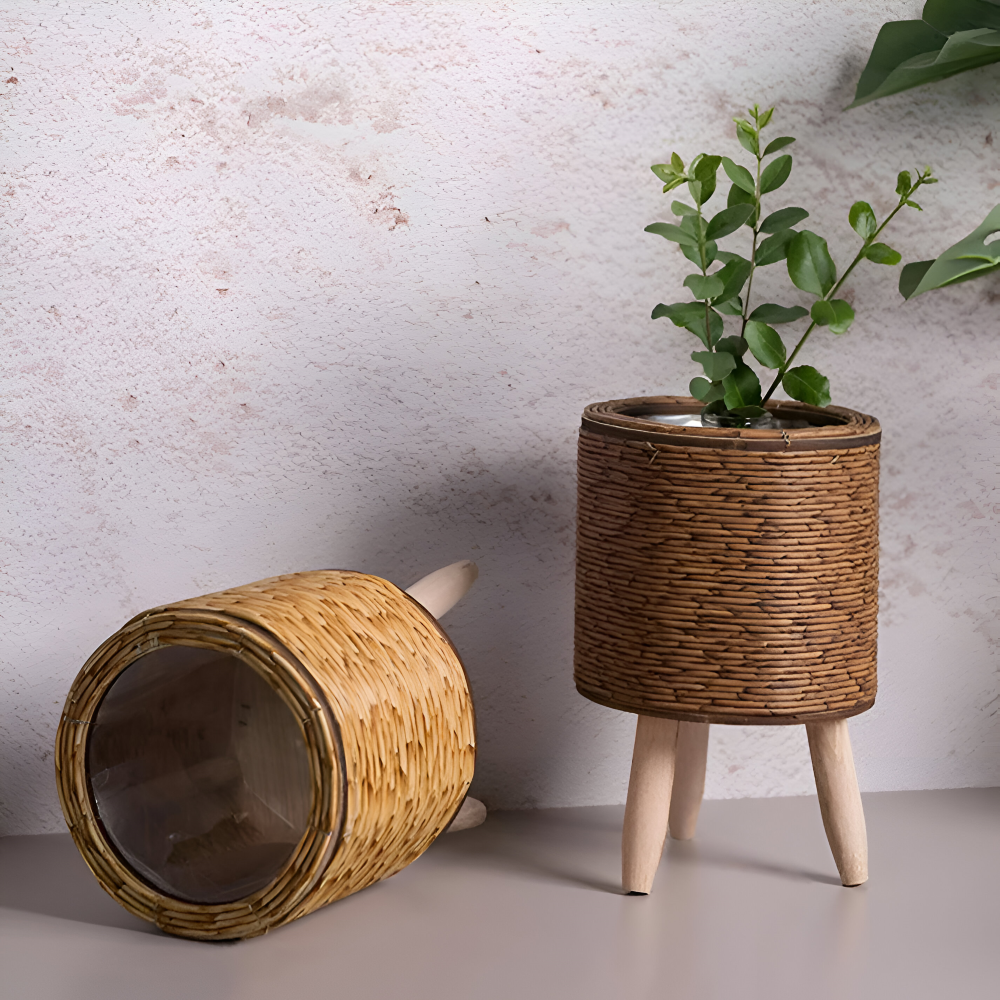 FauxWicker Kruka - Artisan Rustik Rattan Pflanzkübel - Dekorativ Blomkorg
