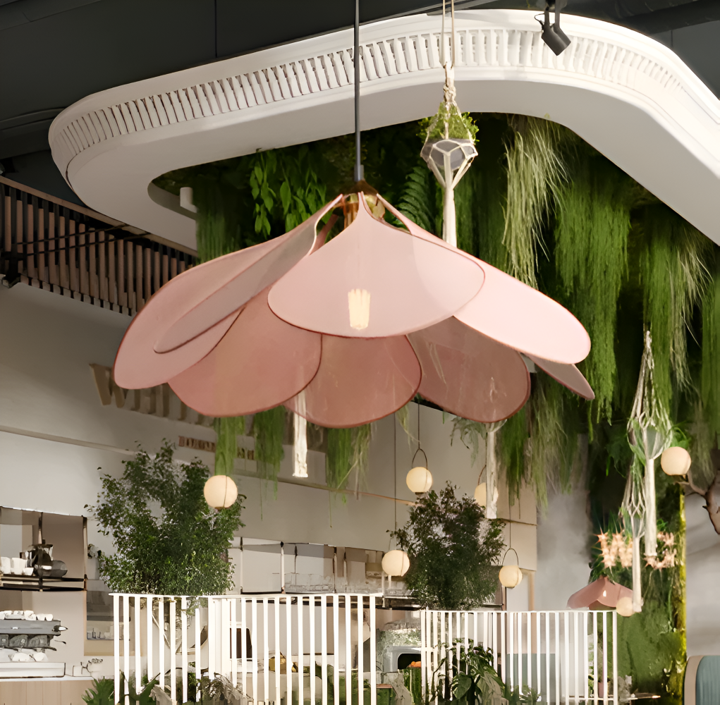 FloryVint Pendellampa - Vintage Blommig Tyghängande Lampa 7