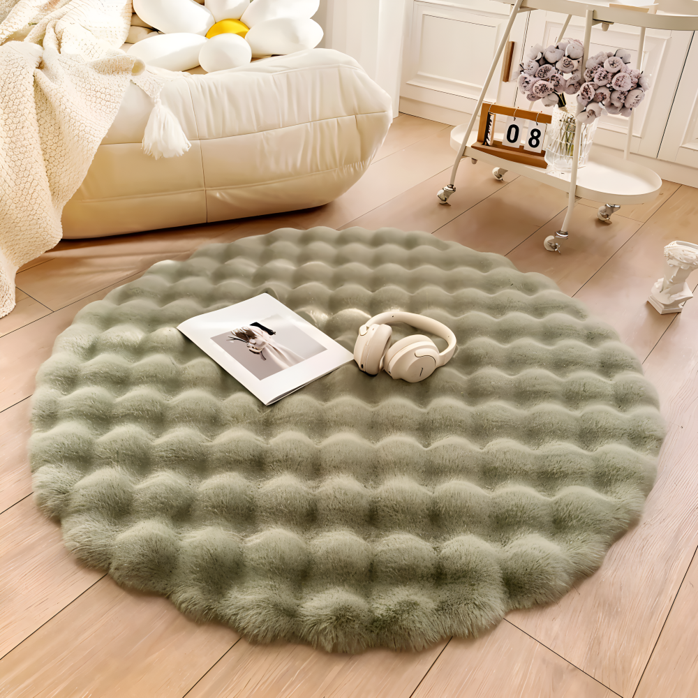 FluffCush Matta - Mjuk Premium Fleece, Halkfri, Rund Dekorationsmatta