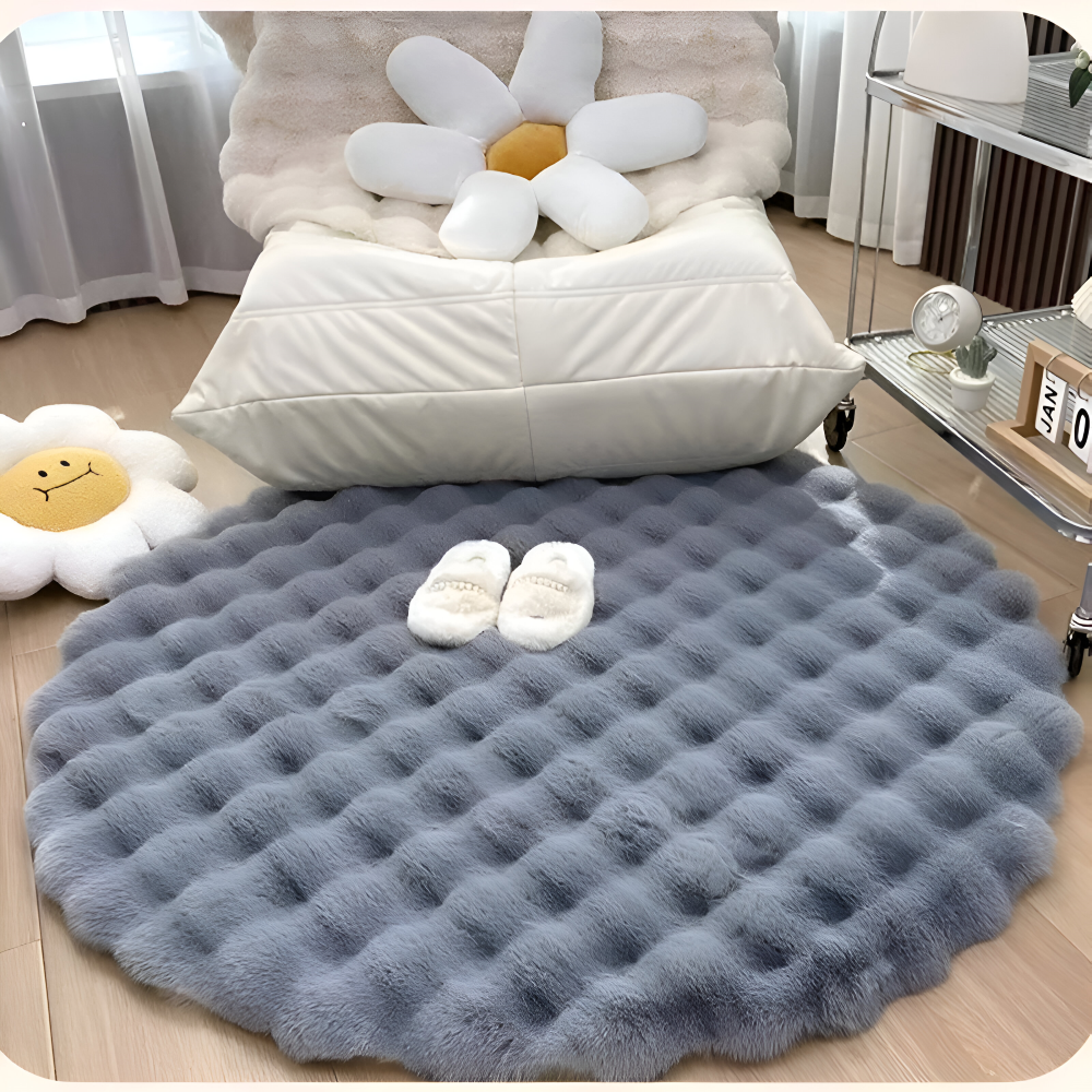 FluffCush Matta - Mjuk Premium Fleece, Halkfri, Rund Dekorationsmatta