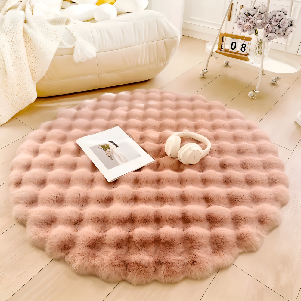 FluffCush Matta - Mjuk Premium Fleece, Halkfri, Rund Dekorationsmatta