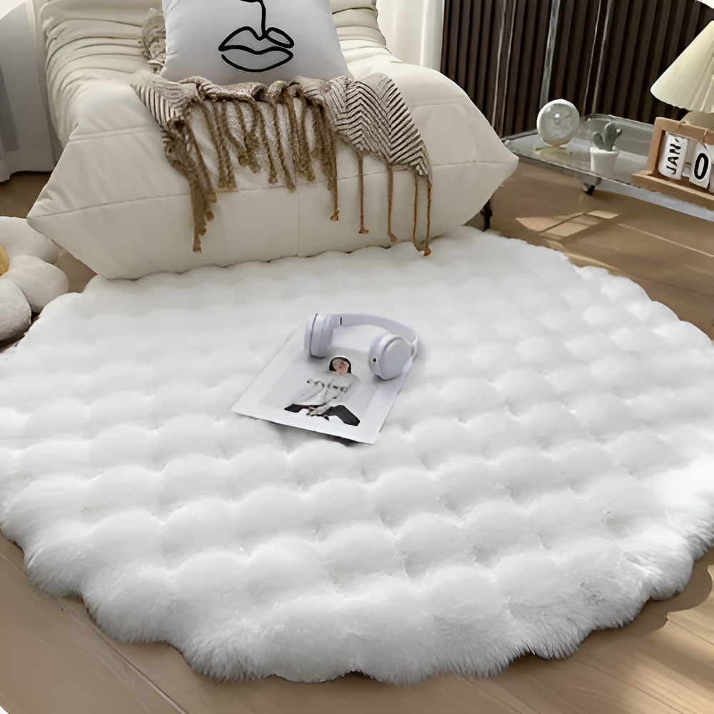 FluffCush Matta - Mjuk Premium Fleece, Halkfri, Rund Dekorationsmatta