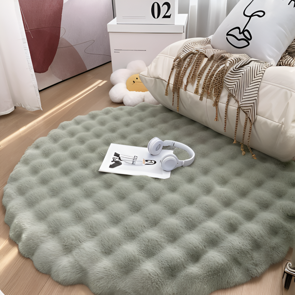 FluffCush Matta - Mjuk Premium Fleece, Halkfri, Rund Dekorationsmatta