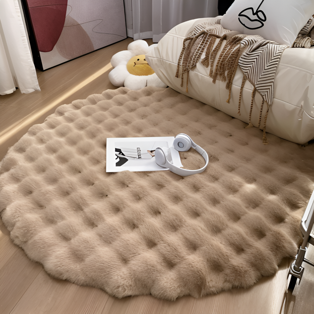 FluffCush Matta - Mjuk Premium Fleece, Halkfri, Rund Dekorationsmatta