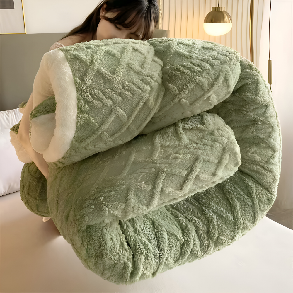 Fluff Fusion Täcke - Tjockt dubbelsidigt täcke med fyllning - Geometriskt plyschtäcke - Maskintvättbart