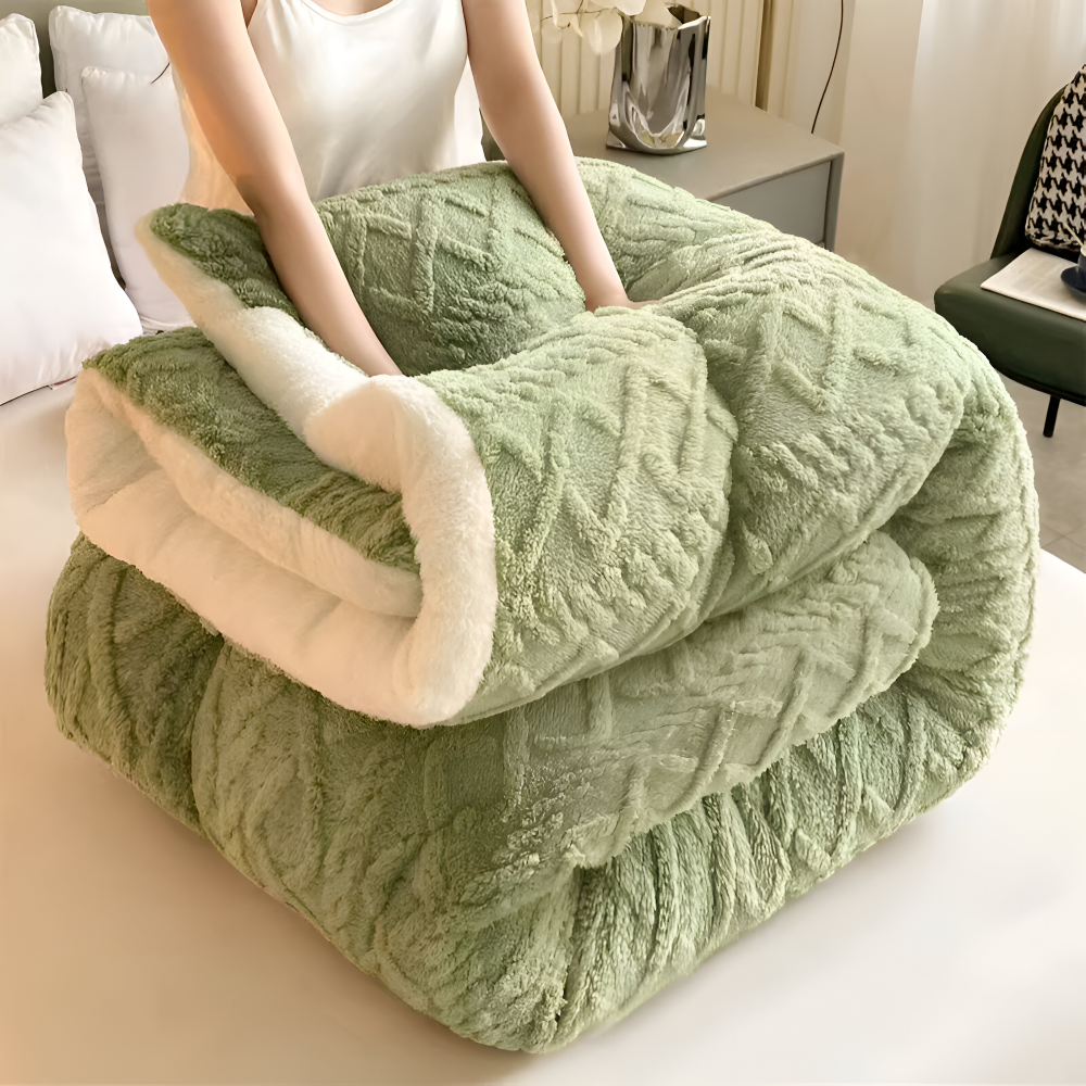 Fluff Fusion Täcke - Tjockt dubbelsidigt täcke med fyllning - Geometriskt plyschtäcke - Maskintvättbart