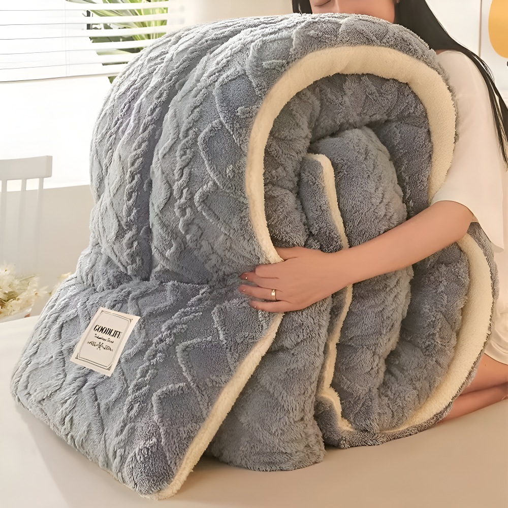 Fluff Fusion Täcke - Tjockt dubbelsidigt täcke med fyllning - Geometriskt plyschtäcke - Maskintvättbart