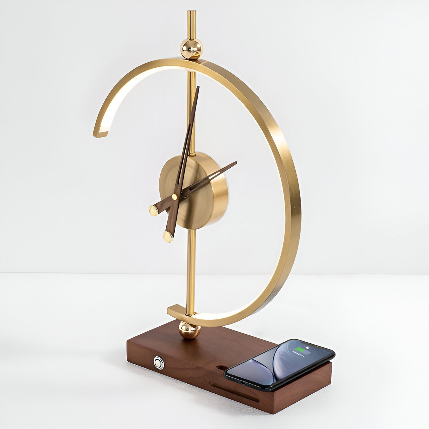 GLux Klocka - LED Bordslampa Gyllene Tid - Geometrisk Qi Trådlös Laddare & Klocka