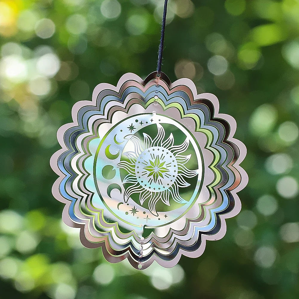 Detaljbild av rund vindspinner i rostfritt stål med reflekterande yta