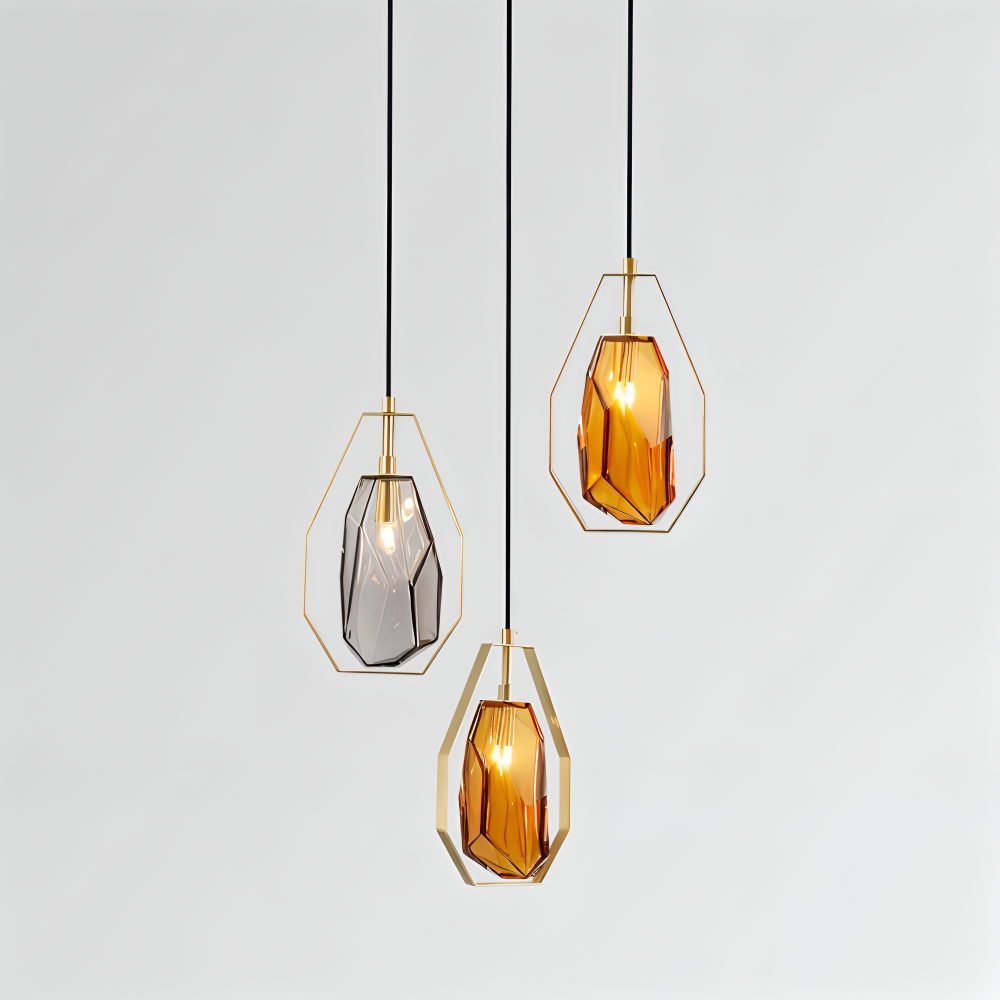 GemLit Pendellampa - Stilig Bärnsten Grå Glas Hänglampa - Minimalistisk Belysning