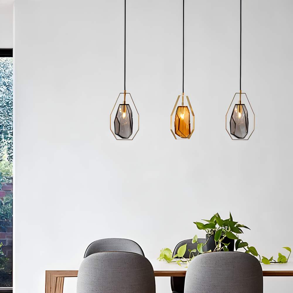 GemLit Pendellampa - Stilig Bärnsten Grå Glas Hänglampa - Minimalistisk Belysning