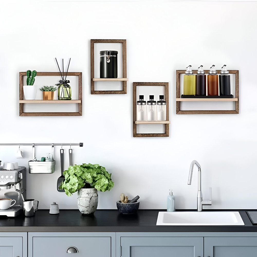 Geometrisk trävägghylla (i 2 storlekar) – Flytande vägghyllor – Modern design
