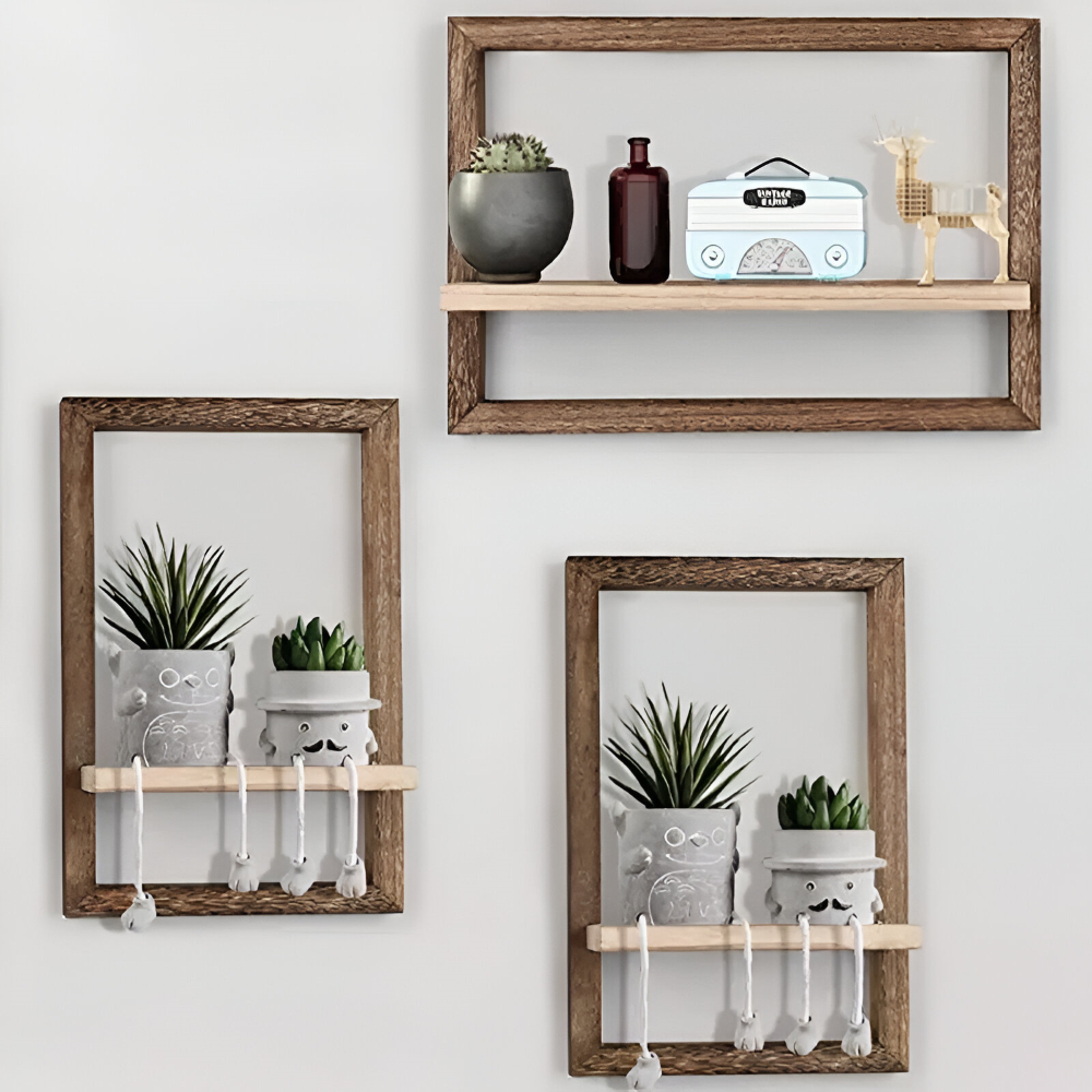 Geometrisk trävägghylla (i 2 storlekar) – Flytande vägghyllor – Modern design