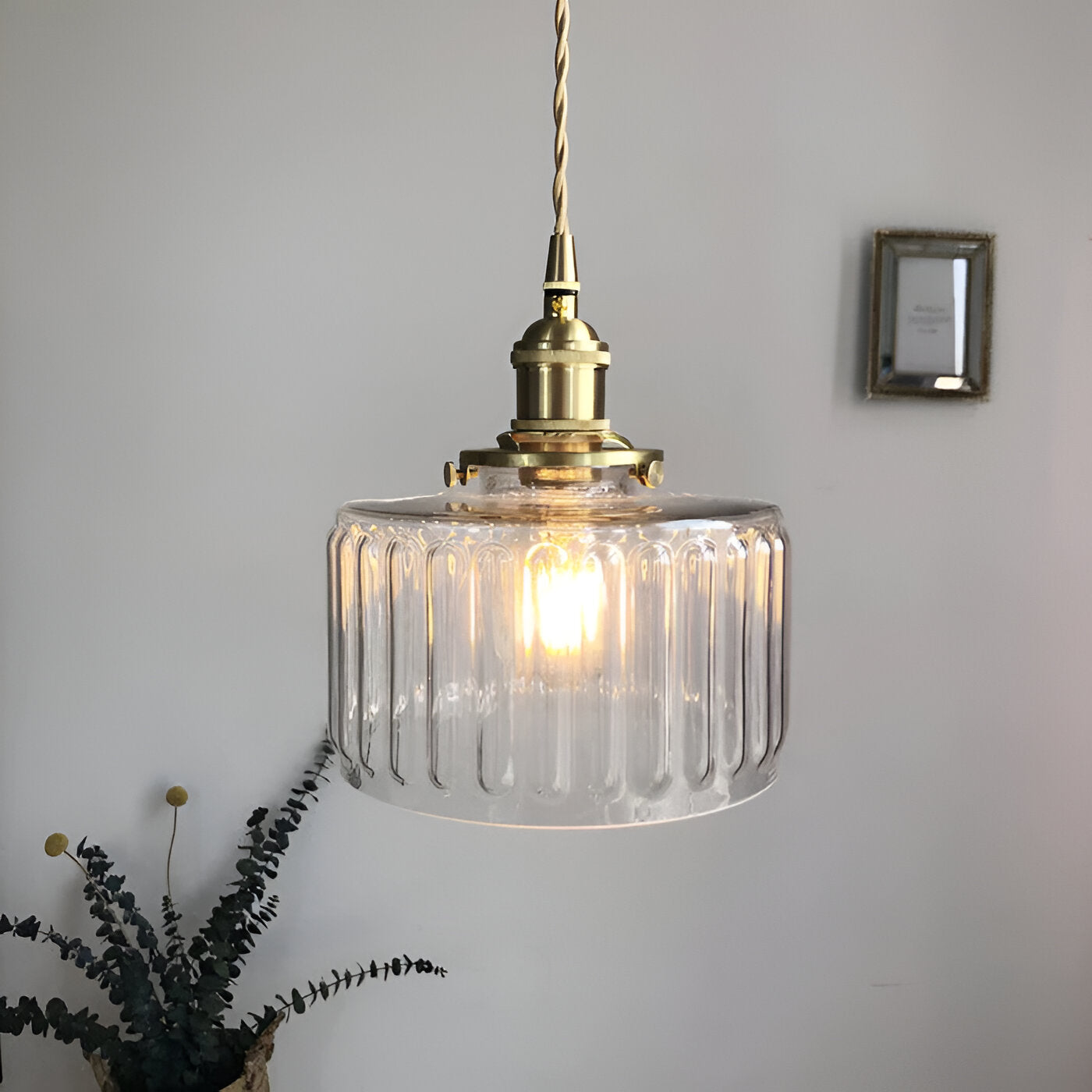 GlamourGlass Pendellampa - Vintage Grön Hänglampa - Cylindrisk Lampa